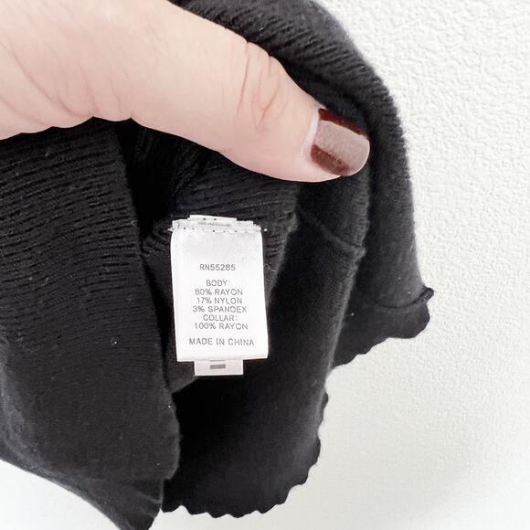 [Express] Black Cowl Neck Ribbed Knit Short Sleeve Sweater Top Size Medium M - Picture 9 of 9